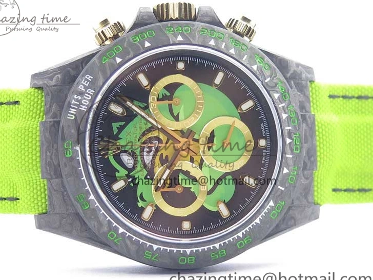 Green Dial Daytona Edition Carbon Strap WWF A7750 Best Black Nylon Green On V2 DIW 1103